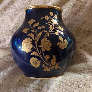 Vintage Royal Porzellan Bavaria KPM Germany Cobalt Blue & Gold Vase Height 5"